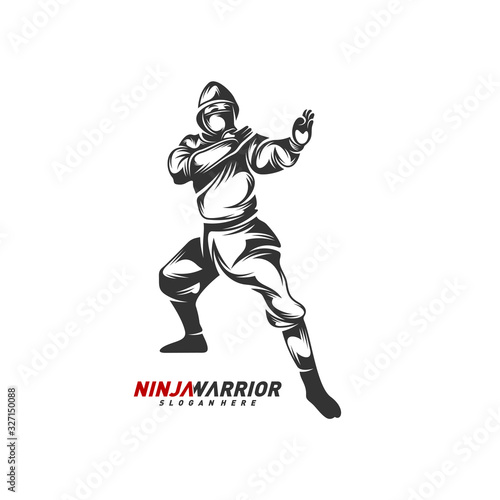 Ninja warrior design vector illustration. Silhouette of japanese fighter.
