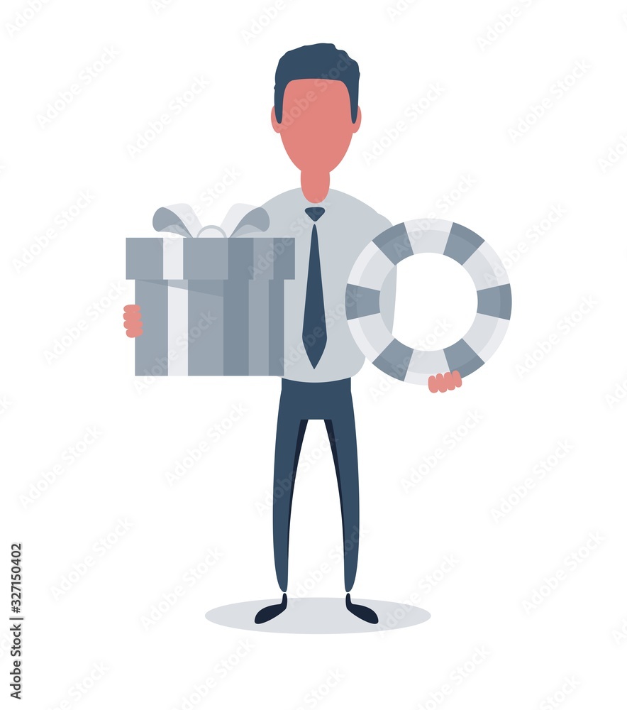 Businessman or clerk. Male character in trendy simple style with objects, flat vector illustration. Business concept. Isolated on white background. Businessman or clerk. Male character in trendy simple style with objects, flat vector illustration. Business concept. Isolated on white background.