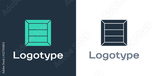 Logotype Wooden box icon isolated on white background. Logo design template element. Vector Illustration