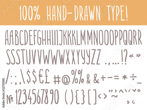 Hand-drawn narrow type with Latin capital letters, digits, punctuation, and other symbols and signs.