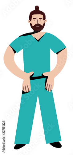 full-length figure doctor in blue clothes on white background Vector illustration