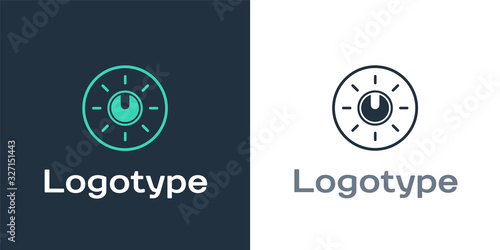Logotype Dial knob level technology settings icon isolated on white background. Volume button, sound control, analog regulator. Logo design template element. Vector Illustration