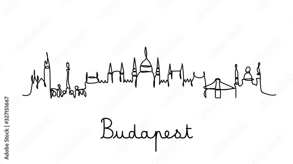 Fototapeta premium One line style Budapest city skyline. Simple modern minimaistic style vector.