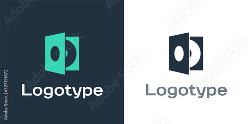 Logotype Vinyl player with a vinyl disk icon isolated on white background. Logo design template element. Vector Illustration