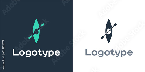 Logotype Kayak and paddle icon isolated on white background. Kayak and canoe for fishing and tourism. Outdoor activities. Logo design template element. Vector Illustration