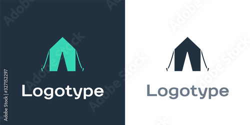 Logotype Tourist tent icon isolated on white background. Camping symbol. Logo design template element. Vector Illustration