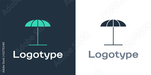 Logotype Sun protective umbrella for beach icon isolated on white background. Large parasol for outdoor space. Beach umbrella. Logo design template element. Vector Illustration