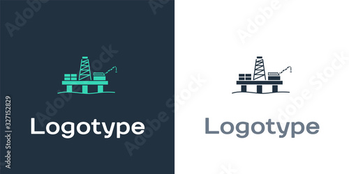Logotype Oil platform in the sea icon isolated on white background. Drilling rig at sea. Oil platform, gas fuel, industry offshore. Logo design template element. Vector Illustration