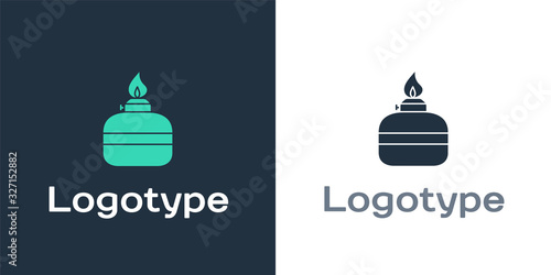 Logotype Alcohol or spirit burner icon isolated on white background. Chemical equipment. Logo design template element. Vector Illustration