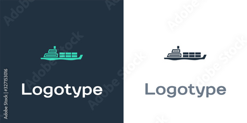 Logotype Oil tanker ship icon isolated on white background. Logo design template element. Vector Illustration