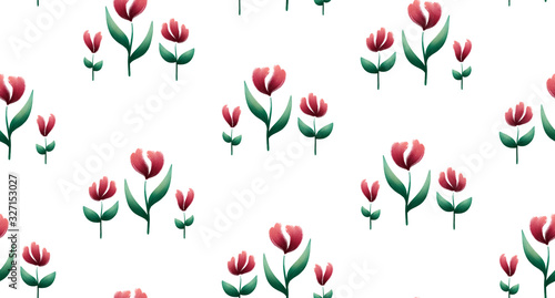 Wallpaper Mural Floral pattern, Gouache painted flowers and leaves, seamless spring pattern in red, green and white Torontodigital.ca