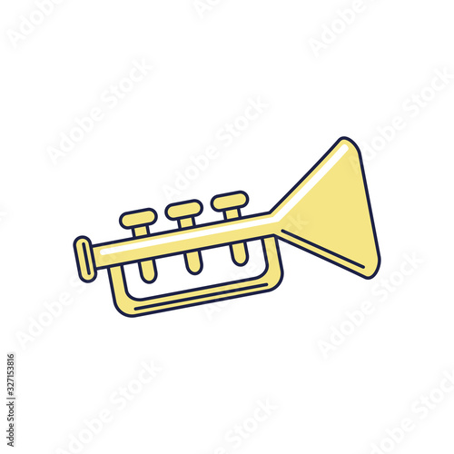 happy birthday, trumpet instrument music celebration party line and fill style