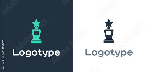 Logotype Award cup icon isolated on white background. Winner trophy symbol. Championship or competition trophy. Sports achievement sign. Logo design template element. Vector Illustration