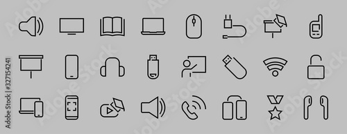 A set of smart devices and gadgets, computer hardware and electronics. Electronic devices icons for web and mobile vector lines. computer, telephone. Editable stroke. 48x48 pixels