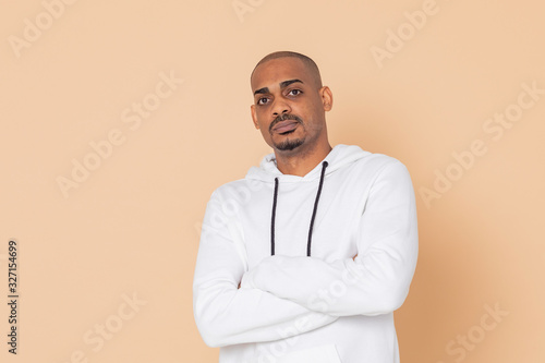 African guy wearing a white sweatshirt