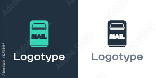 Logotype Mail box icon isolated on white background. Mailbox icon. Mail postbox on pole with flag. Logo design template element. Vector Illustration