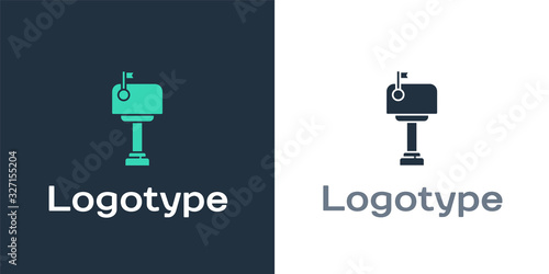 Logotype Mail box icon isolated on white background. Mailbox icon. Mail postbox on pole with flag. Logo design template element. Vector Illustration