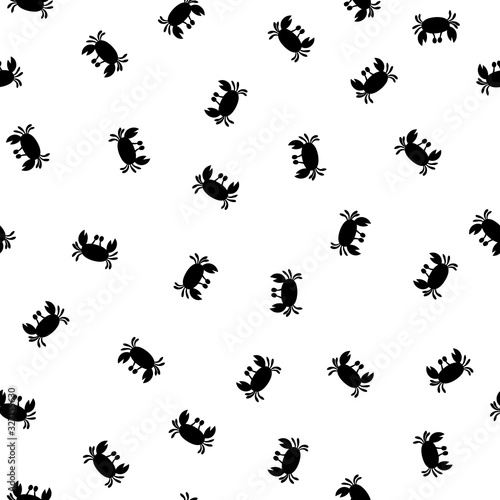 Seamless pattern with cute black crab silhouette on white background. Vector animals illustration. Adorable character for cards  wallpaper  textile  fabric  kindergarten. Cartoon style.