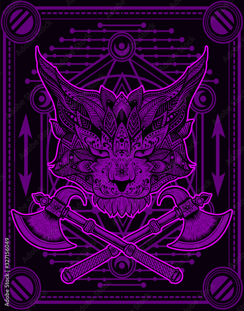 Naklejka premium Illustration vector cat head with mandala pattern style.