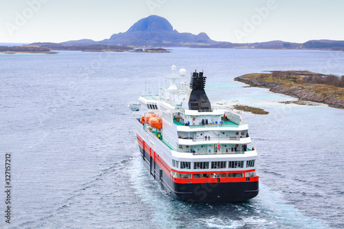 Coastal ships depart from Bronnoysund harbor, Torghatten - Northern Norway 