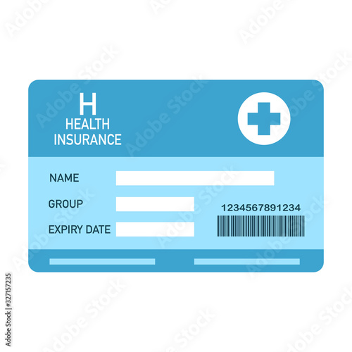 Health insurance card concept vector illustration on white background. Medical insurance card in blue color flat design.