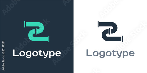 Logotype Industry metallic pipe icon isolated on white background. Plumbing pipeline parts of different shapes. Logo design template element. Vector Illustration