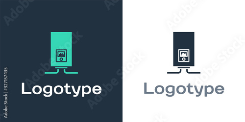 Logotype Gas boiler with a burning fire icon isolated on white background. Logo design template element. Vector Illustration