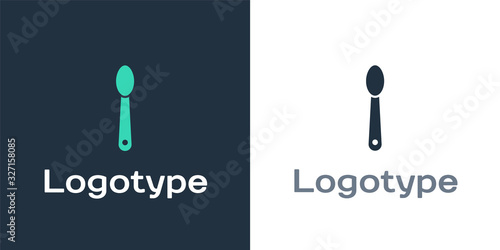 Logotype Heroin in a spoon icon isolated on white background. Concept of drug addiction and dependence from the narcotic. Junkie lifestyle. Logo design template element. Vector Illustration