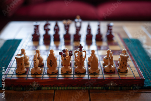 Closeup of chess in the living room