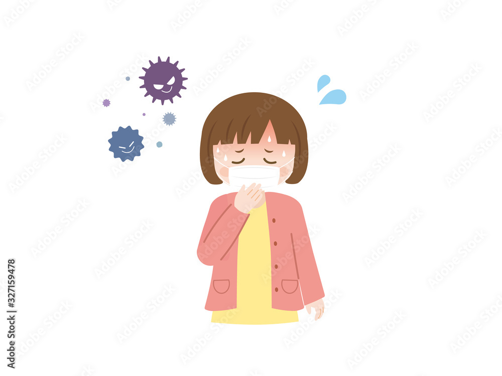 風邪をひいて辛そうにする女の子のイラスト 風邪をひいて辛そうにする女の子のイラスト