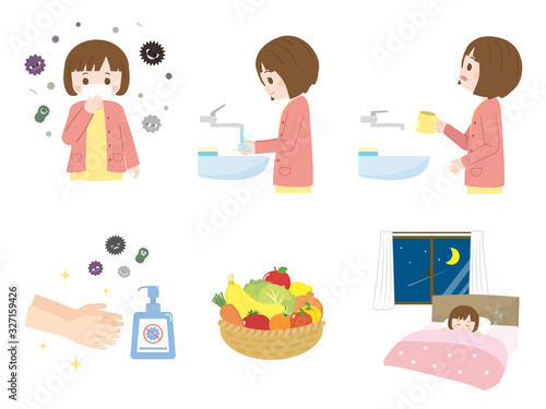 風邪予防のイラスト 女の子