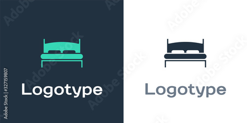 Logotype Big bed for two or one person icon isolated on white background. Logo design template element. Vector Illustration
