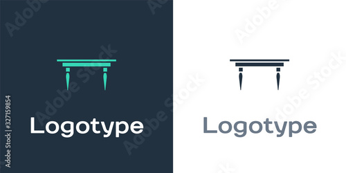 Logotype Wooden table icon isolated on white background. Logo design template element. Vector Illustration