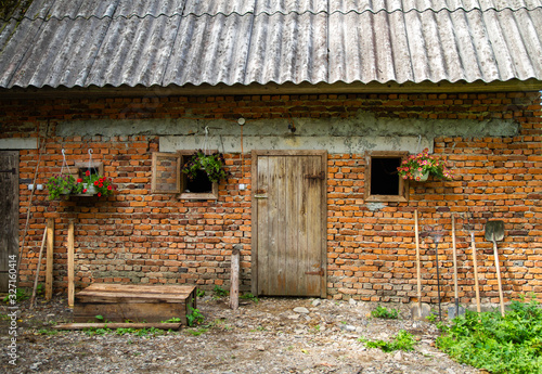 shed with wooden door and windows