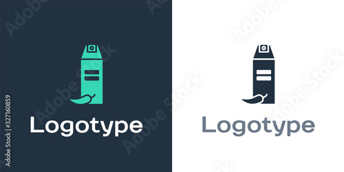 Logotype Pepper spray icon isolated on white background. OC gas. Capsicum self defense aerosol. Logo design template element. Vector Illustration