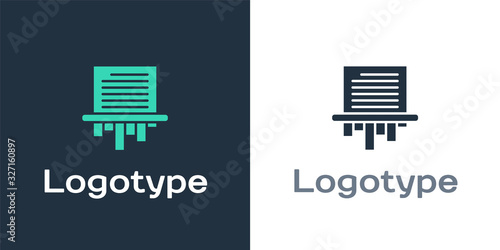 Logotype Paper shredder confidential and private document office information protection icon isolated on white background. Logo design template element. Vector Illustration