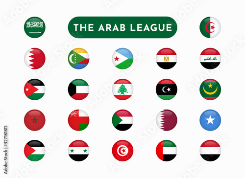 Set of Round 3d flag The Arab League Countries