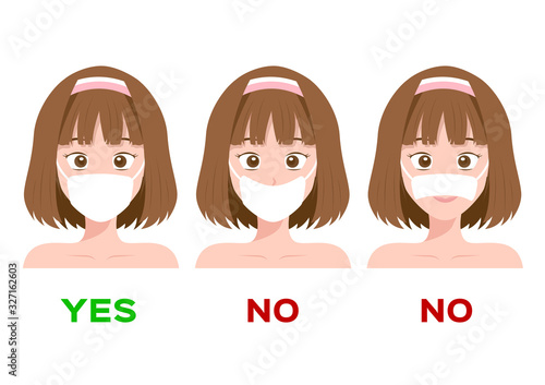 how to wearing protective mask vector / infographic / virus and germ protection