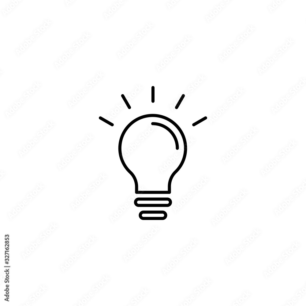 Lightbulb icon in a flat design in black color. Light bulb, idea, lamp outline icon vector Lightbulb icon in a flat design in black color. Light bulb, idea, lamp outline icon vector