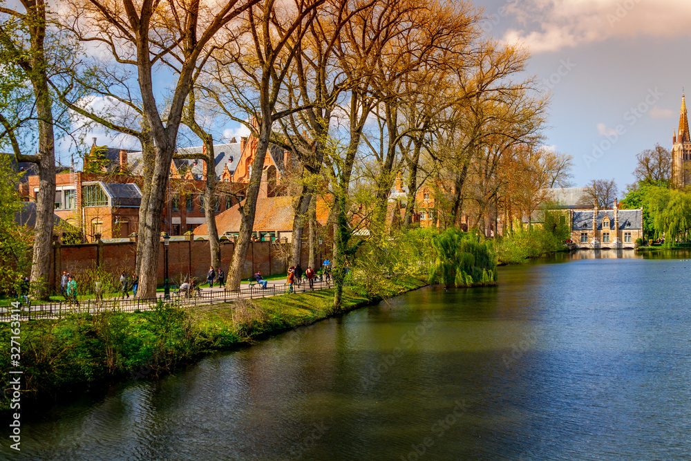Tree Lined canal in bruges, belgium