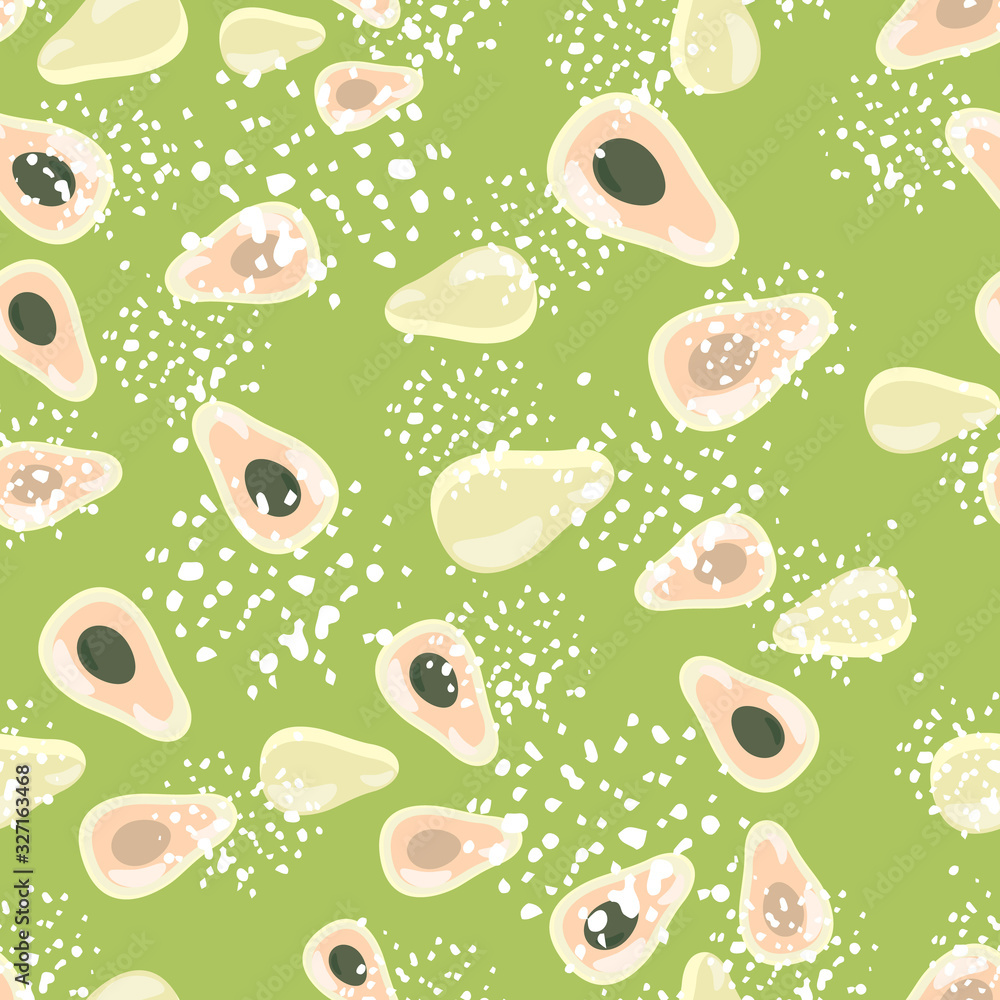 Abstract avocado seamless pattern on green background. Abstract avocado seamless pattern on green background.