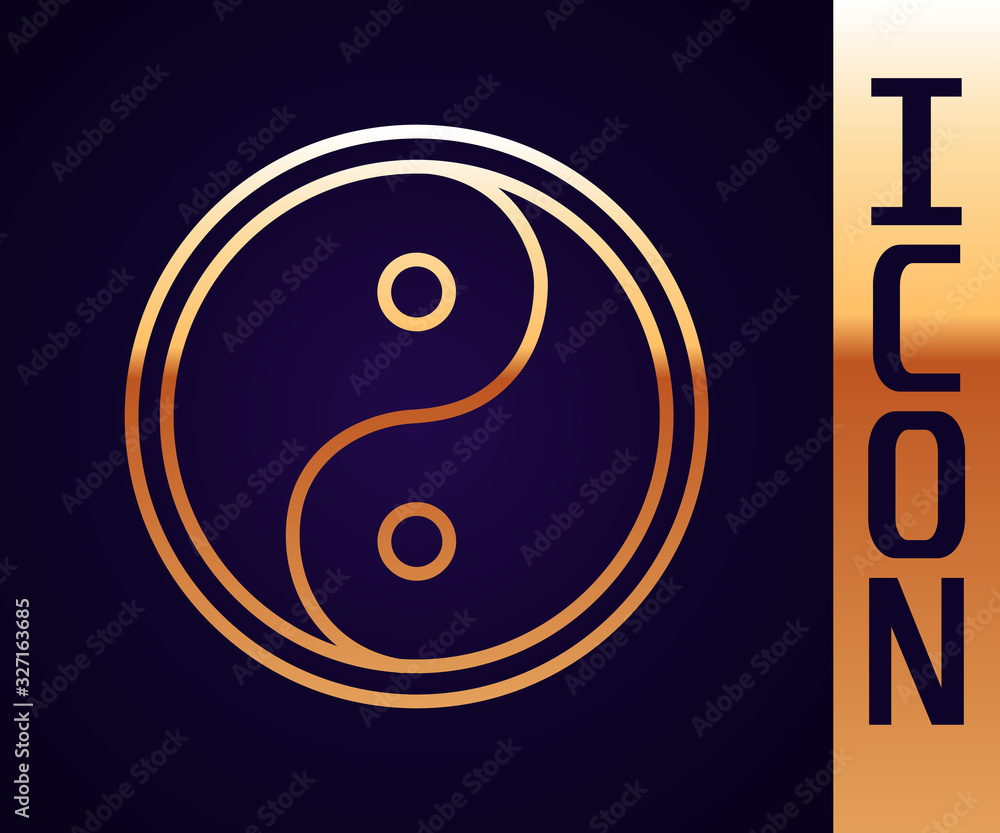 Gold line Yin Yang symbol of harmony and balance icon isolated on black ...