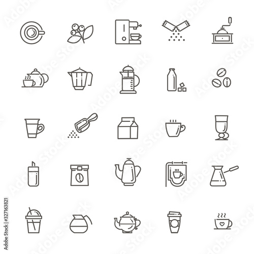 Coffee and milk line vector icon set. Drink