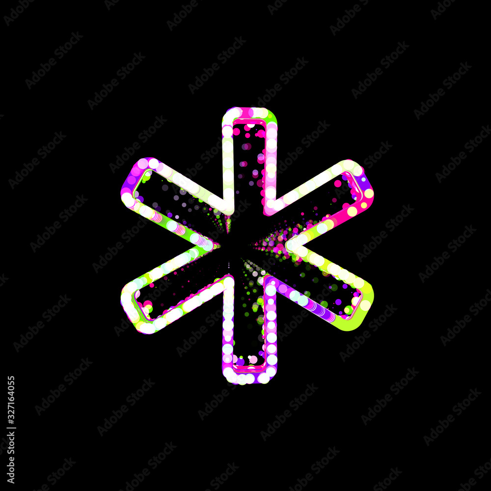 Fototapeta premium Symbol asterisk from multi-colored circles and stripes. UFO Green, Purple, Pink