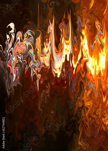 Bright yellow orange artistic splashes. Abstract rough painting color texture. Modern futuristic pattern. Multicolor dynamic background. Fractal artwork for creative graphic design