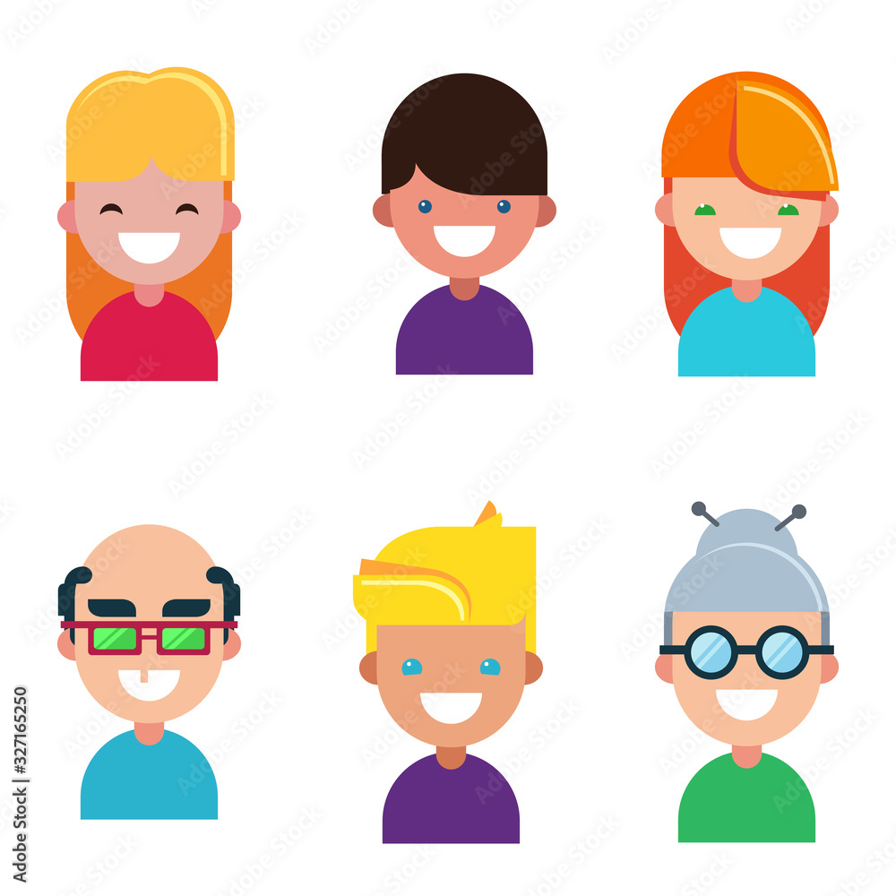 Set of character avatars of people in cartoon flat style. Stylized. On an isolated white background. Vector illustration. Set of character avatars of people in cartoon flat style. Stylized. On an isolated white background. Vector illustration.