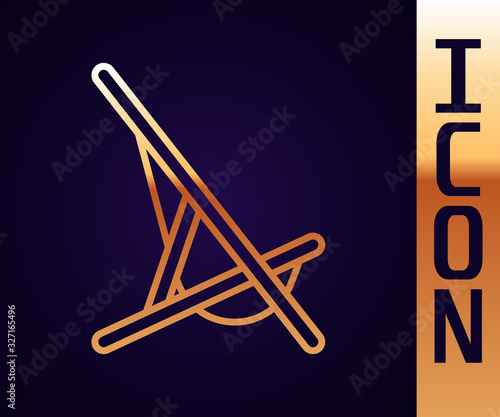 Gold line Sunbed icon isolated on black background. Vector Illustration