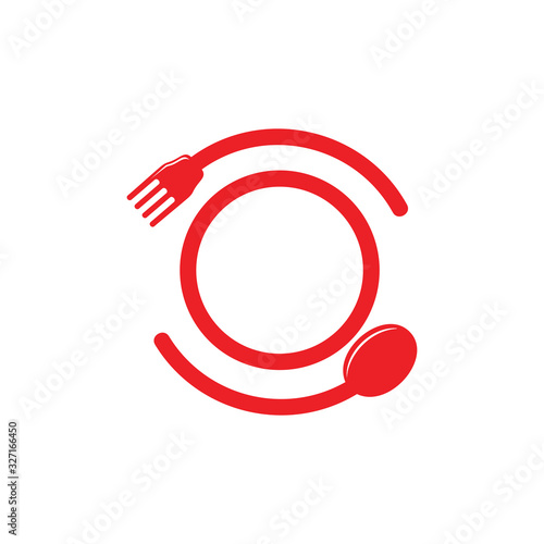circle spoon fork plate round logo vector