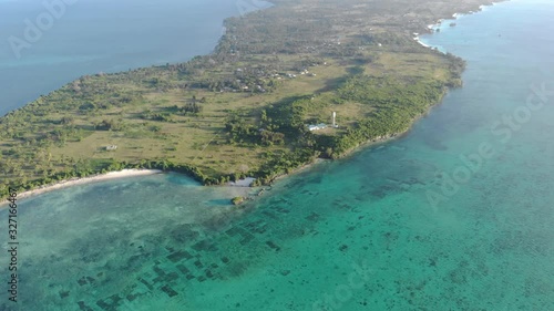 Aerial view on Lighthouse at Ras Kigomasha peninsula. The northern part of Pemba Island, Zanzibar. Tanzania. Africa. photo