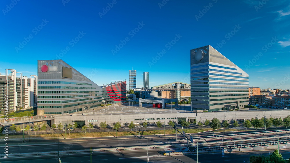 Fototapeta premium Modern buildings in the new area of Portello timelapse, Milan, Italy